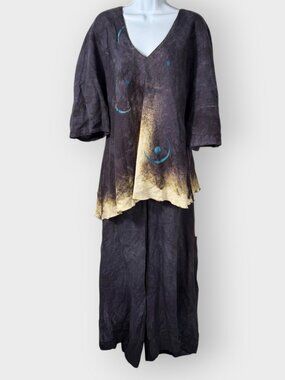 Steel Pony Linen Tunic Wide Leg Capris 2X Asym Lagenlook Artsy USA Boho